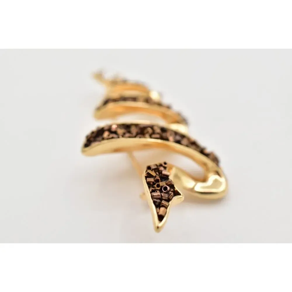 Vintage Beaded Christmas Tree Pin Brooch Brown Bronze Gold Holiday Star BinBG